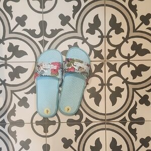 Puma Kids Slide Sandals - Light Blue and Multi-Color